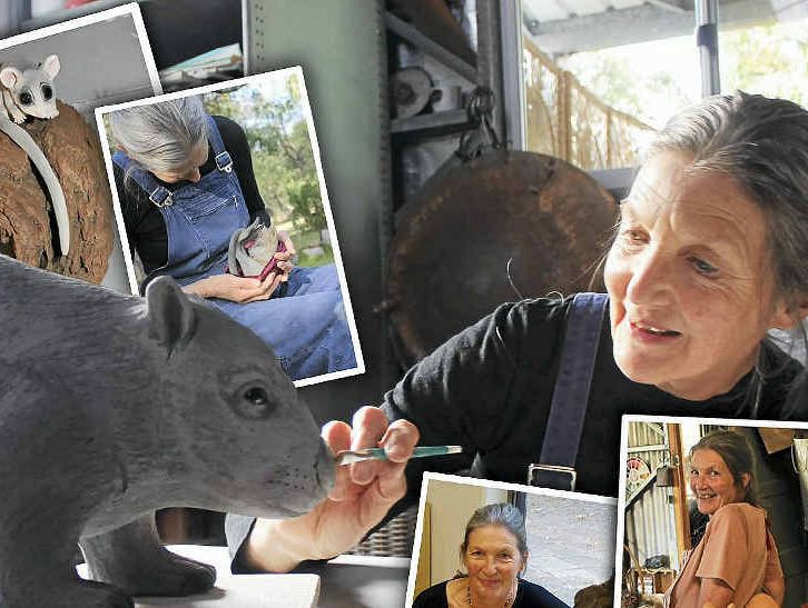 EYE FOR DETAIL: Artist Maggie Brockie adds the finishing touches to a common wombat she sculpted from clay. Below: Orphaned swamp wallaby joey Miss Molly became another subject. EYE FOR DETAIL: Artist Maggie Brockie adds the finishing touches to a common wombat she sculpted from clay. Below: Orphaned swamp wallaby joey Miss Molly became another subject.